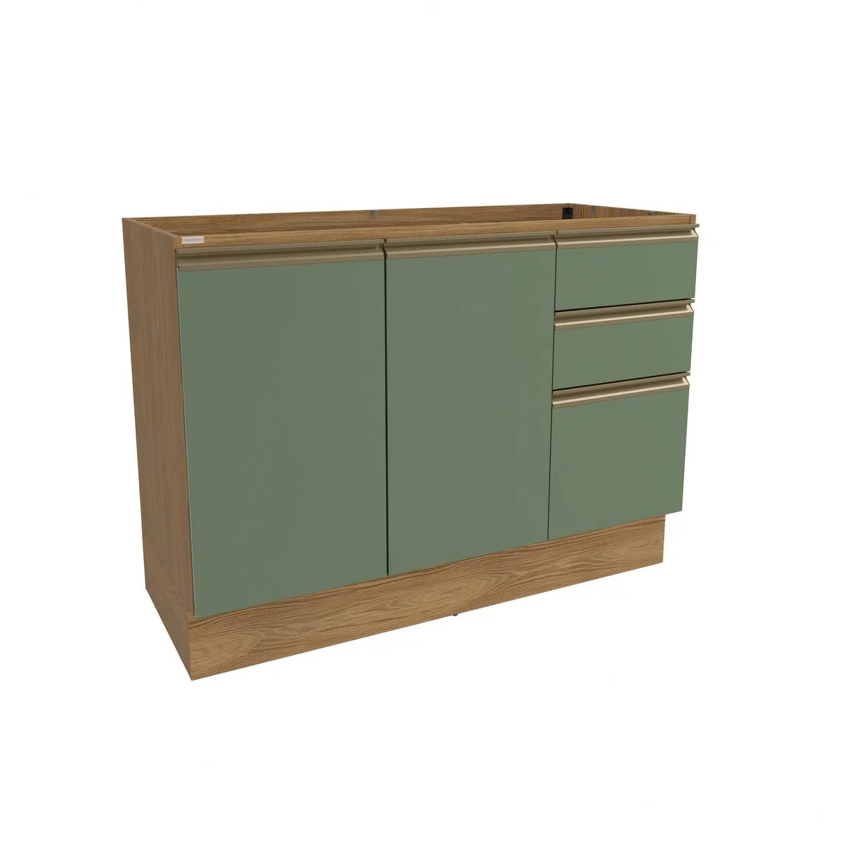 imagem de Balcão de Pia Celeste 100% MDF 2 Portas 3 Gavetas Nogueira/Verde 120x88x52cm Kappesberg - N726-NGVE